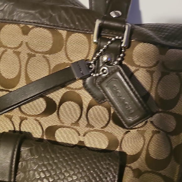 Coach Brown Signature Canvas Tote with Dark Leather Trim - Picture 2 of 5